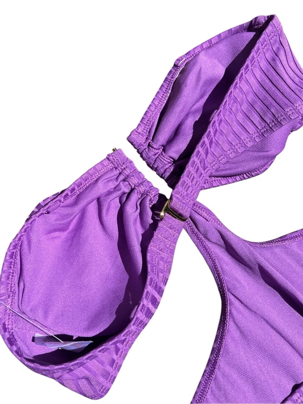 🌻NEW Shade & Shore Purple Ribbed Bandeau Cut Out One Piece Swimsuit Monokini M
